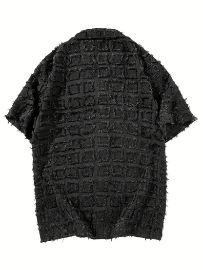Men's Black Tassel Check Shirt Short Sleeve Button-Up Non-Stretch Fabric Casual Summer Streetwear
