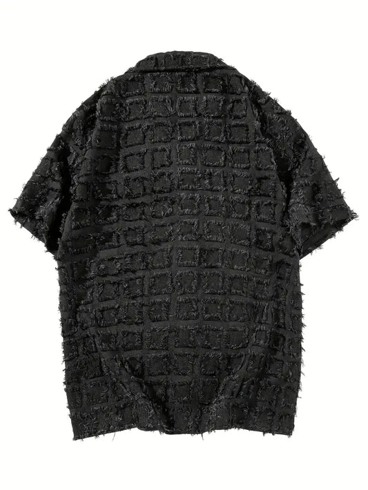 Men's Black Tassel Check Shirt Short Sleeve Button-Up Non-Stretch Fabric Casual Summer Streetwear