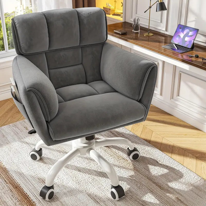 Light Beige Vanity Chair – Adjustable Height, Swivel Base, Upholstered Seat with Side Pockets