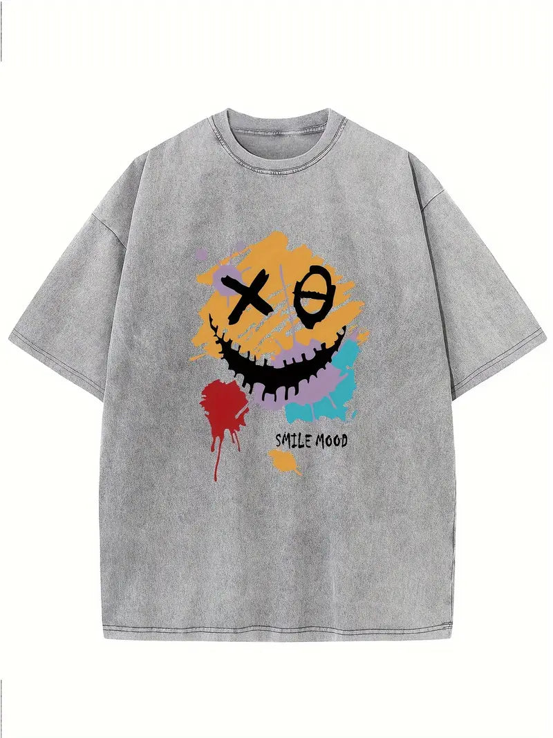 Men's Vintage Washed Cotton T-Shirt Drop Shoulder Loose Fit Round Neck Short Sleeve Retro Streetwear