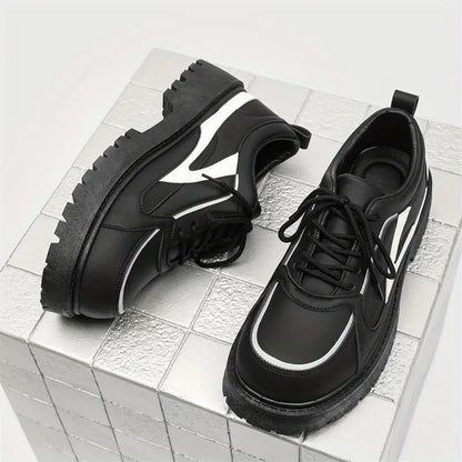 Men’s Korean Streetwear Lace-Up Shoes – Low-Top PU Upper, Slip-Resistant Rubber Sole