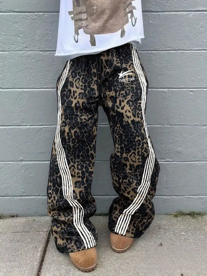 Men’s Leopard Print Sweatpants – Y2K Jungle Graphic Joggers with Drawstring Waist for Streetwear