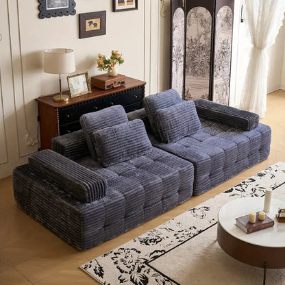 110.24" U-Shaped Modular Sofa – Striped Corduroy, 4-Seater Sectional with Cushions & Armrests