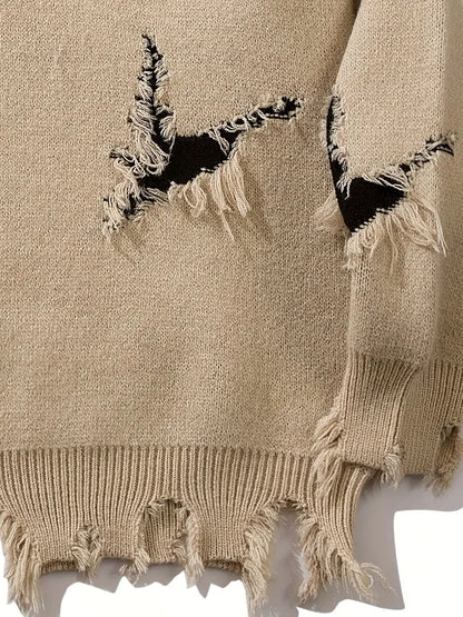 Men's Gothic Oversized Sweater – UNLIMITED Lettering, Bat Wing Knit Pullover, Distressed Streetwear