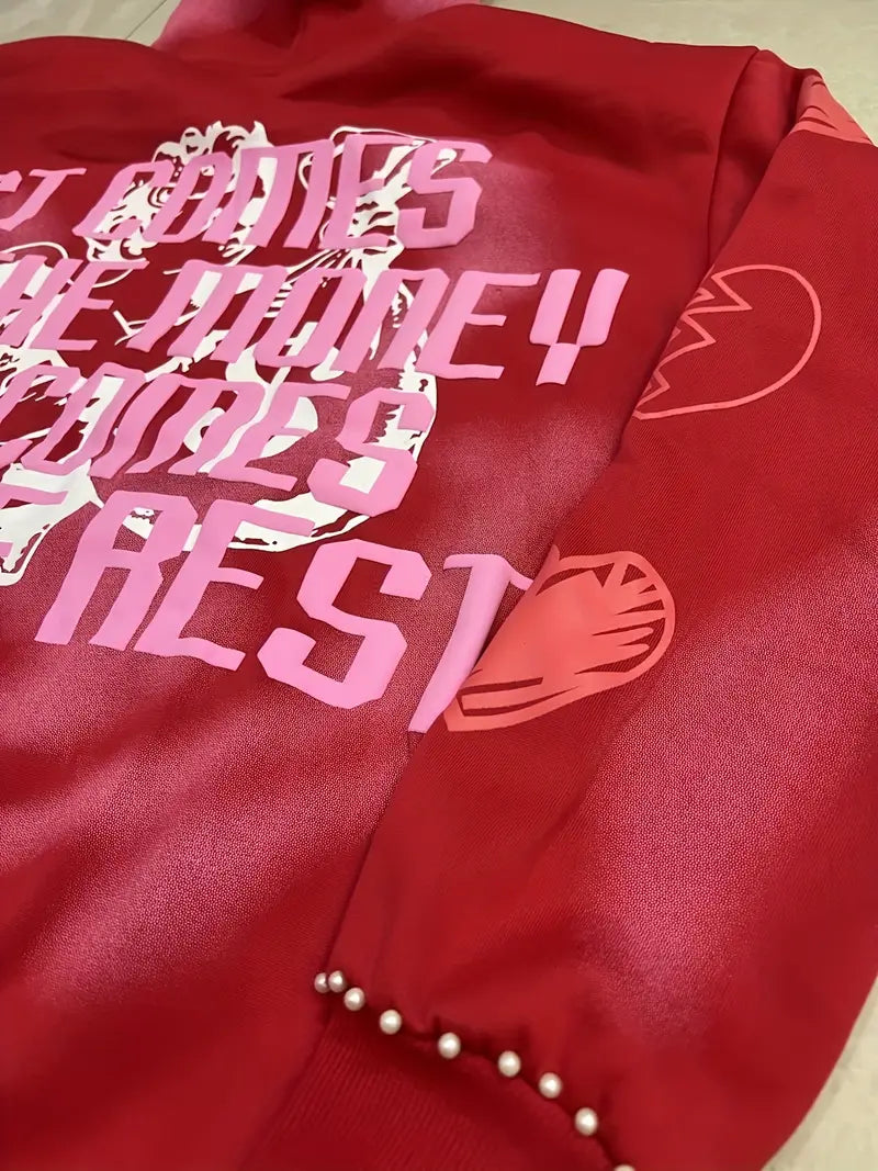 Unisex Oversized Y2K Streetwear Hoodie Flame Letter Print Gradient Red Pullover for Men & Women