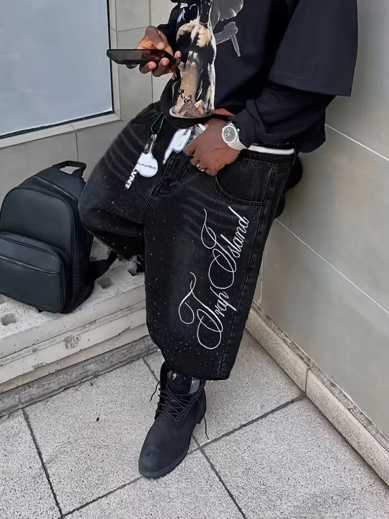 Men's Retro Washed Denim Shorts – Wide-Leg Cropped Jeans with Straight Fit & Casual Streetwear Style