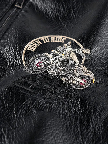 Men's Vintage Bomber Jacket PU Leather Zip-Up Baseball Collar with Patches Brown Glossy Outerwear Brown