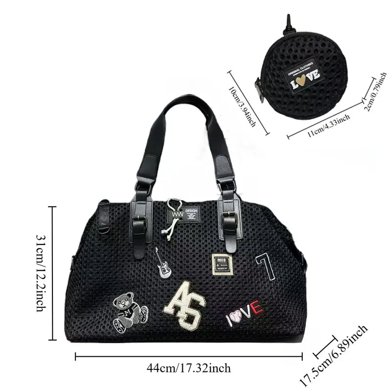 Women’s Fashionable Nylon Shoulder Bag – Large-Capacity Travel Tote with Coin Purse & Teddy Bear Print, Casual Vacation Handbag