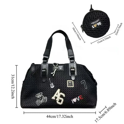 Women’s Fashionable Nylon Shoulder Bag – Large-Capacity Travel Tote with Coin Purse & Teddy Bear Print, Casual Vacation Handbag