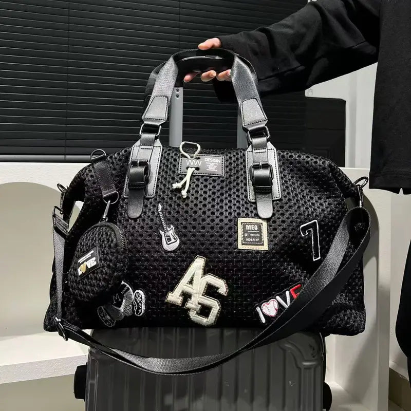 Women’s Fashionable Nylon Shoulder Bag – Large-Capacity Travel Tote with Coin Purse & Teddy Bear Print, Casual Vacation Handbag