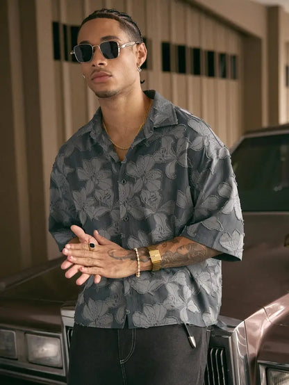 Men's Non-Stretch Button-Up Shirt Loose Fit Streetwear Blouse Machine Washable for Casual Formal Wear