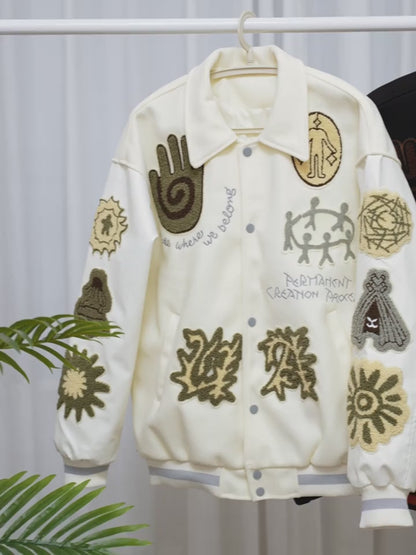 Men's Embroidered Striped Jacket Button-Up Lapel Casual Long Sleeve Outerwear for Fall Winter Black