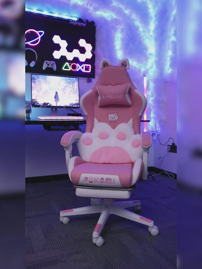Ergonomic Gaming Chair with Cat Ear Headrest – Kawaii Style, Reclining Lumbar Support, Foam Cushion
